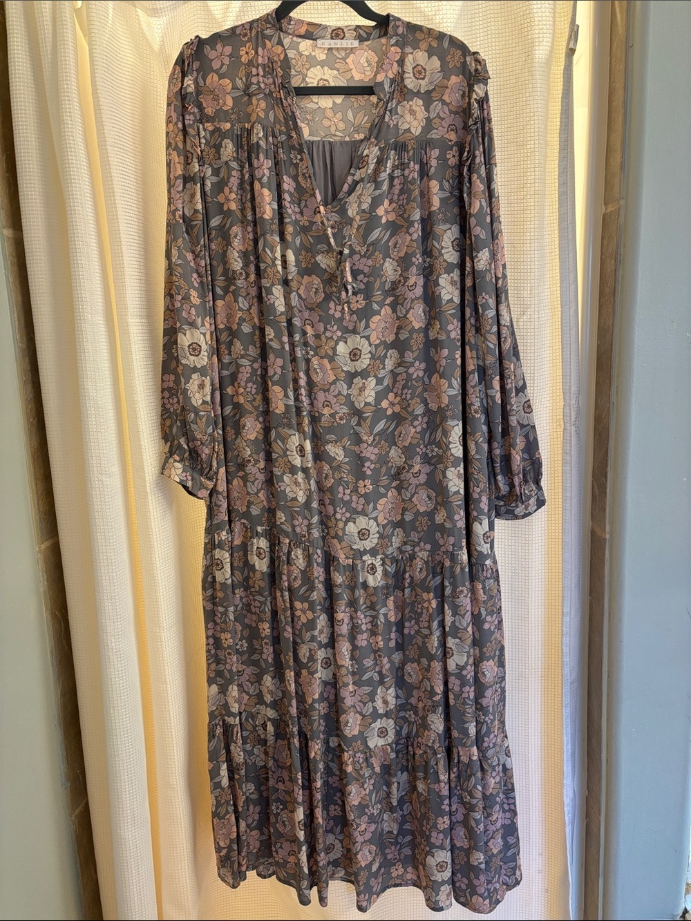 Karlie Gray Floral Tiered Maxi Dress with Pink Accents